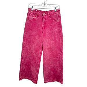 GAP High Rise Stride Ankle Jeans Pink Wide Leg Crop Size 28 Artsy